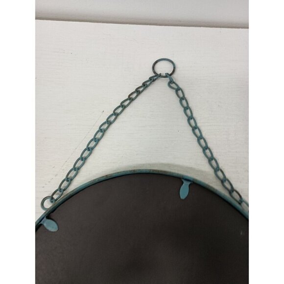 Vintage Blue Cast Iron Ornate Frame Round Accent Wall Mirror Rustic Cottagecore - Picture 5 of 9